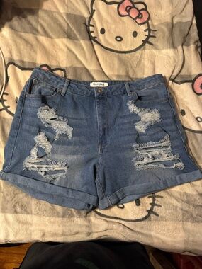 Wax Jean Distressed Rolled-Hem Denim Shorts - Blue